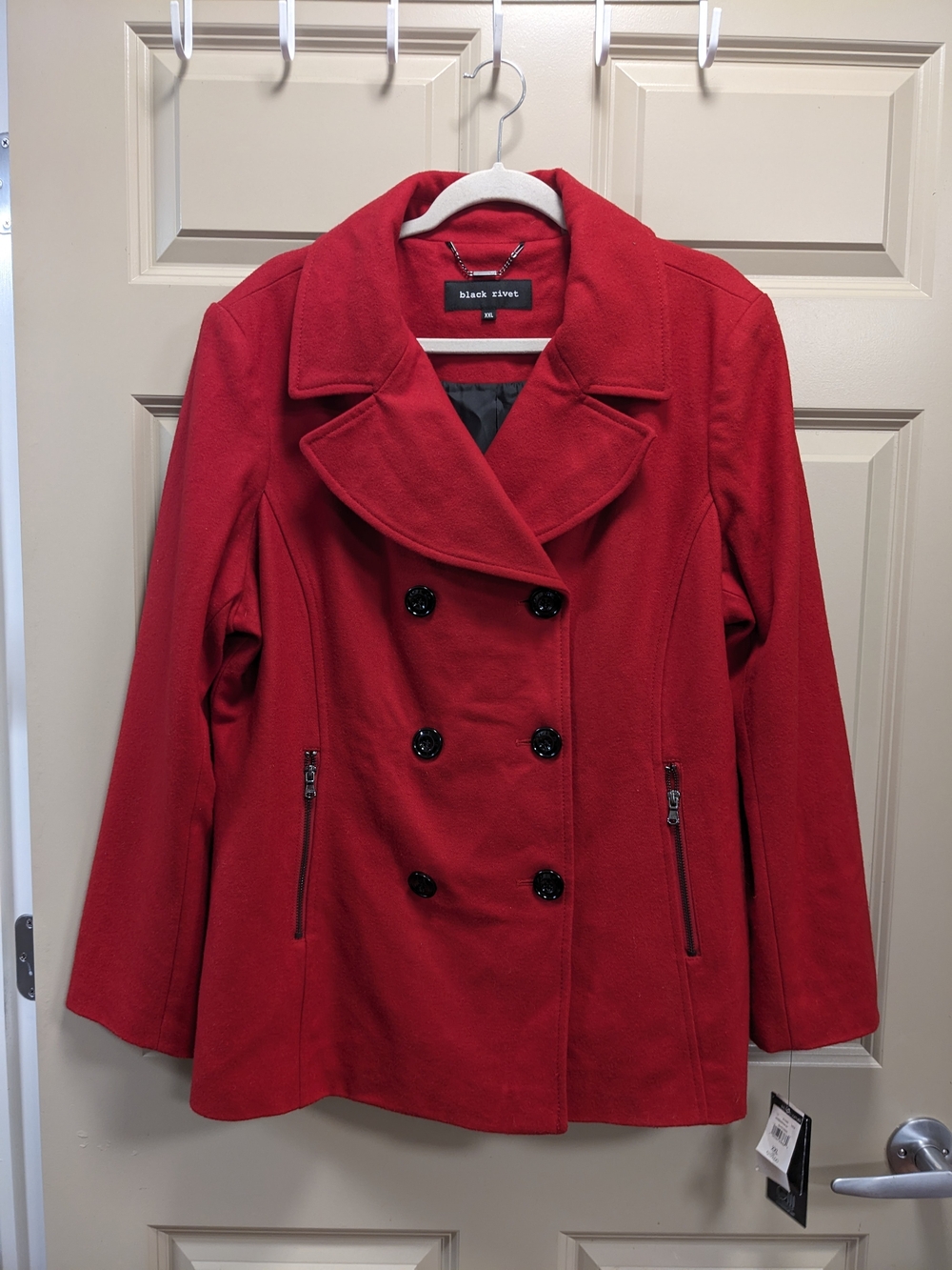 Black Rivet Women's Red Wool Blend Double-Breasted Peacoat Size XXL
